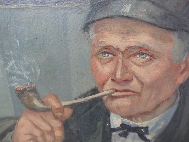 Schilderij pijproker 49cm x 44cm 1916 gesigneerd j.d. - afbeelding 2 van  3