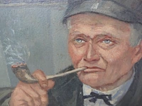 Schilderij pijproker 49cm x 44cm 1916 gesigneerd j.d. - afbeelding 2 van  3
