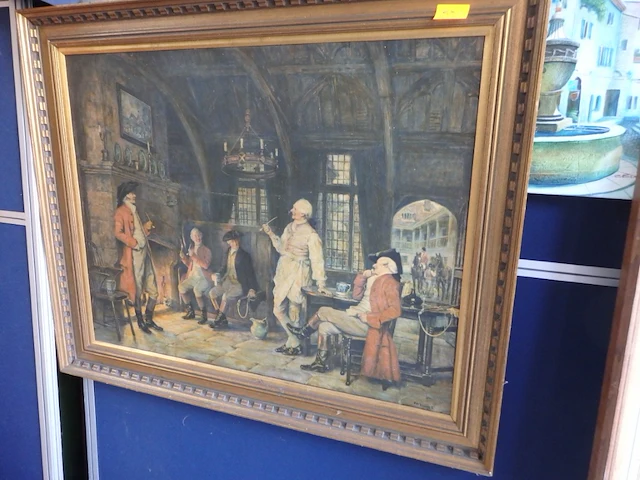 Schilderij pijprokers, gesigneerd 108x 90cm - afbeelding 1 van  6