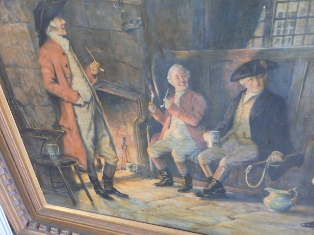 Schilderij pijprokers, gesigneerd 108x 90cm - afbeelding 3 van  6