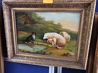 Schilderij schapen gesigneerd 51cm x 40cm - afbeelding 1 van  3