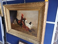 Schilderij schouten haan+ kippen 120cm x 90cm - afbeelding 1 van  4