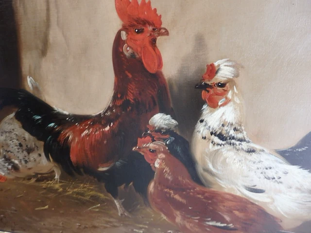 Schilderij schouten haan+ kippen 120cm x 90cm - afbeelding 2 van  4