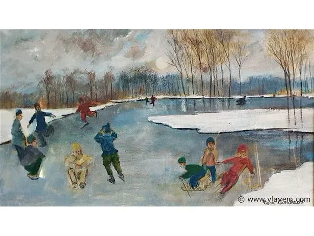 Schilderij toon lambrecht 'schaatsers op de vijver' - afbeelding 2 van  4
