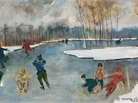 Schilderij toon lambrecht 'schaatsers op de vijver' - afbeelding 2 van  4