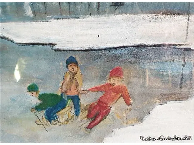 Schilderij toon lambrecht 'schaatsers op de vijver' - afbeelding 3 van  4