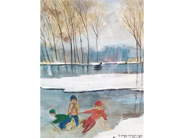 Schilderij toon lambrecht 'schaatsers op de vijver' - afbeelding 4 van  4