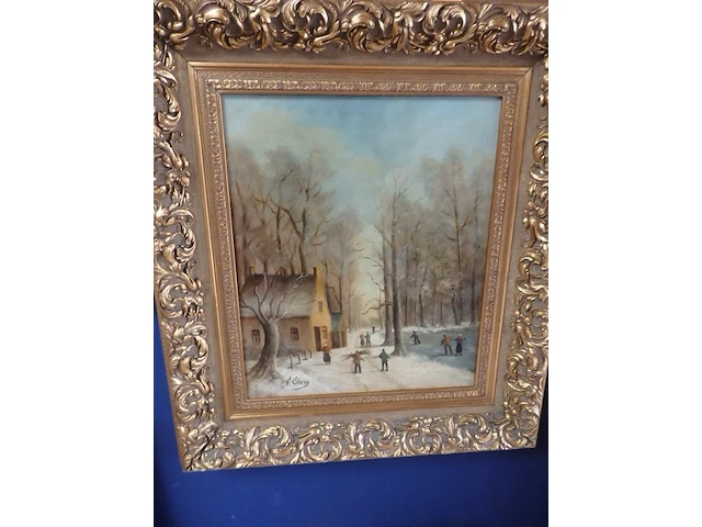 Schilderij winterlandschap 80cm x 87 cm gesigneerd f.ousy - afbeelding 1 van  3