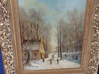 Schilderij winterlandschap 80cm x 87 cm gesigneerd f.ousy - afbeelding 1 van  3