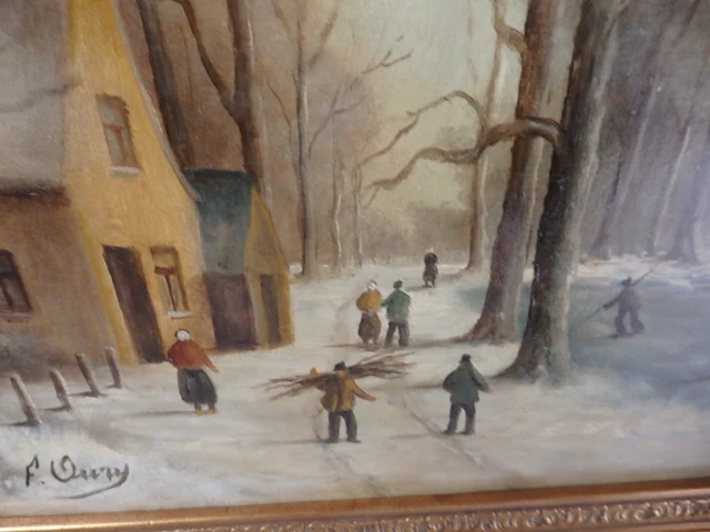 Schilderij winterlandschap 80cm x 87 cm gesigneerd f.ousy - afbeelding 2 van  3