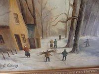 Schilderij winterlandschap 80cm x 87 cm gesigneerd f.ousy - afbeelding 2 van  3