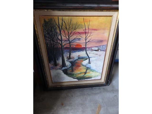 Schilderij winterlandschap,gesigneerd 78x60cm - afbeelding 1 van  2