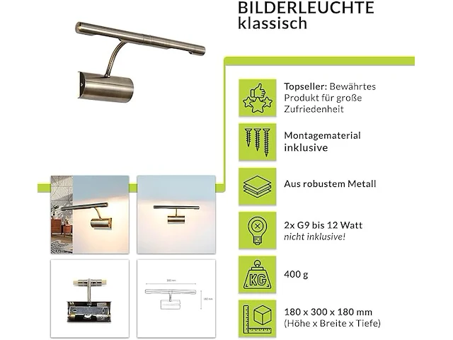 Schilderijlamp van metaal in brons 2xg9 b: 30c - afbeelding 4 van  4