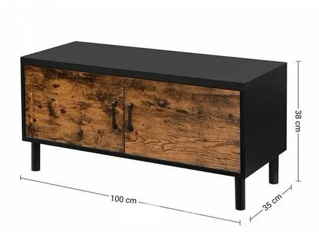 Schoenenkast met deur - industrieel - spaanplaat - zwart - 100x35x38 - afbeelding 2 van  3
