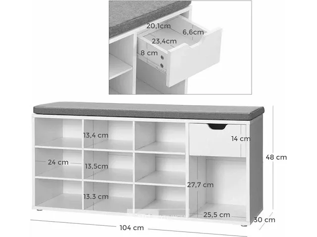 Schoenenopberger - wit - hout - 104x30x48cm - afbeelding 3 van  3