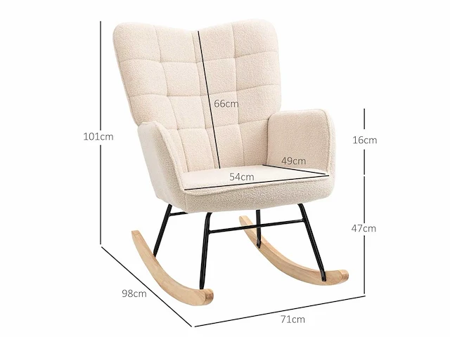 Schommelstoel met bekleding in gekrulde woleffect, stalen frame 71 x 98 x 101 cm beige - afbeelding 3 van  9