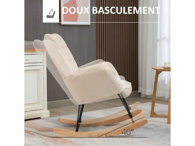 Schommelstoel met bekleding in gekrulde woleffect, stalen frame 71 x 98 x 101 cm beige - afbeelding 4 van  9