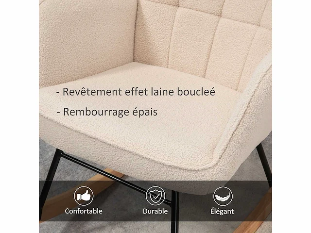 Schommelstoel met bekleding in gekrulde woleffect, stalen frame 71 x 98 x 101 cm beige - afbeelding 5 van  9