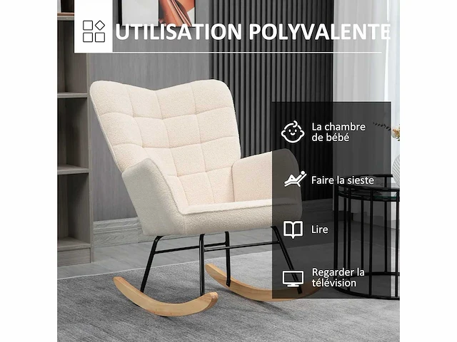 Schommelstoel met bekleding in gekrulde woleffect, stalen frame 71 x 98 x 101 cm beige - afbeelding 6 van  9