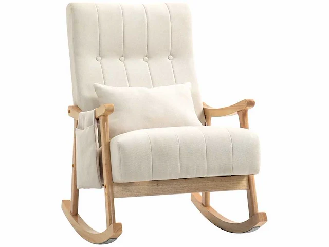 Schommelstoel met lendenkussen, brede zitting, beukenhouten frame, tot 120 kg, beige - afbeelding 2 van  6