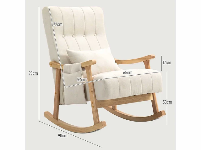 Schommelstoel met lendenkussen, brede zitting, beukenhouten frame, tot 120 kg, beige - afbeelding 3 van  6