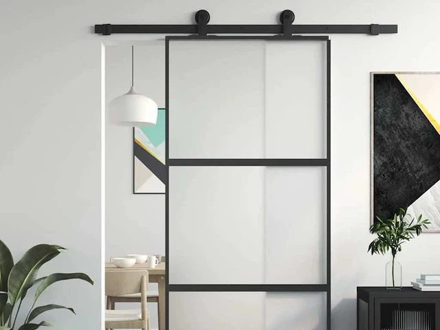 Schuifdeur - zwart - gehard glas - aluminium - afbeelding 1 van  9