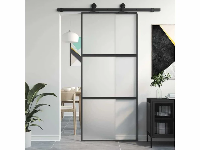 Schuifdeur - zwart - gehard glas - aluminium - afbeelding 2 van  9