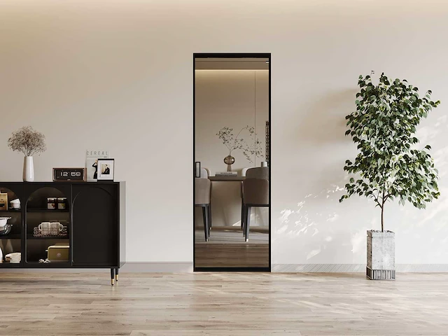 Schuifdeur met zaksysteem - aluminium en gerookt gehard glas - h205 x b63 cm - afbeelding 1 van  4