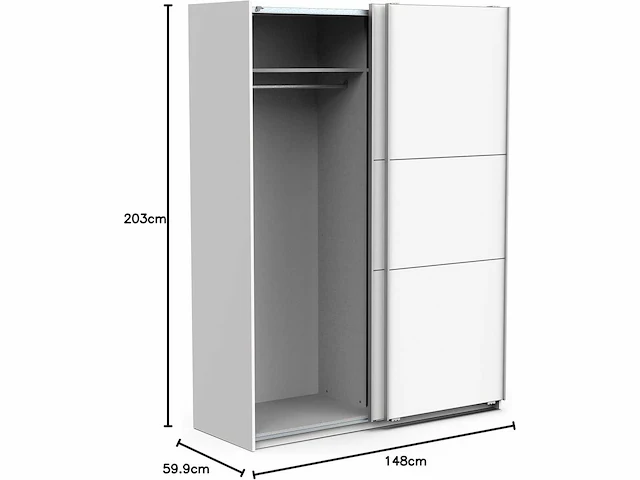 Schuifdeurkast met kledingkast – mat witte kleur & metalen afwerkingen - afbeelding 3 van  9