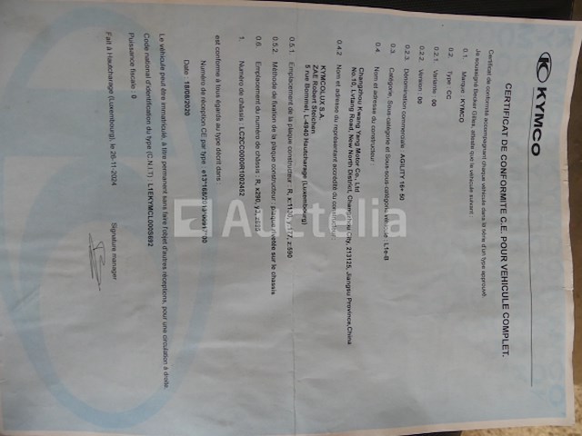 Scooter 50cc (zeer weinig km) kymco agility 16+ 50 4t (2024-826 km)(vin: lc2cc0000r1002452) - afbeelding 4 van  19