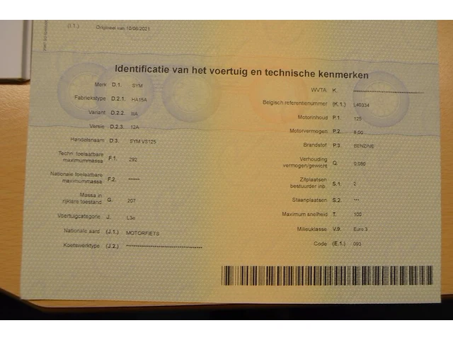 Scooter sym , type ha15a, variant iiia, versie 12a, ch.nr. rfghv12wy8s001540, bouwjaar 15-10-2008 (sleutel, boorddocumenten: inschrijvingsbewijs deel i en deel ii, gelijkvormigheidsattest) (4) - afbeelding 3 van  21