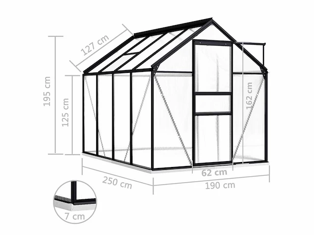 Serre met onderstel antraciet aluminium 4,75 m² - levering enkel in belgië - afbeelding 5 van  5