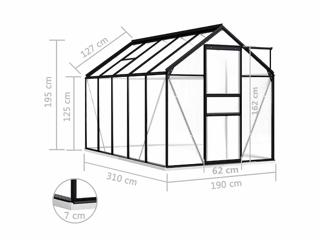 Serre met onderstel antraciet aluminium 5,89 m² - levering enkel in belgië - afbeelding 6 van  6