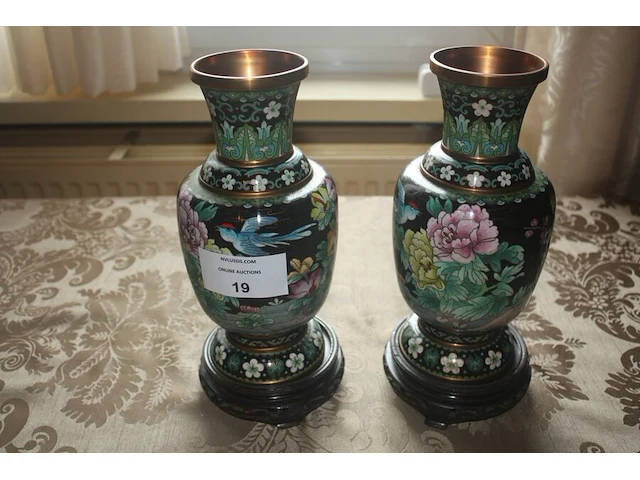 Set clossonne vazen op houten voet afm. h 30 cm - afbeelding 1 van  3
