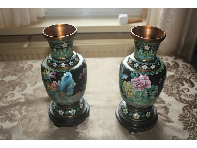 Set clossonne vazen op houten voet afm. h 30 cm - afbeelding 3 van  3