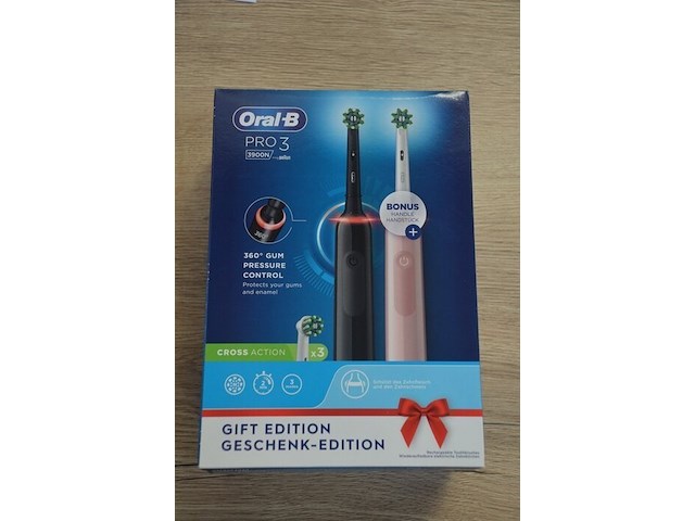 Set elektrische tandenborstels braun oral b pro 3 3900n gift edition black and pink met extra opzetborstel (b435) - afbeelding 1 van  5