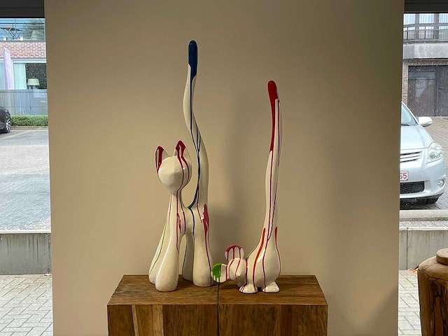 Set kat en muis met lange staart h100cm wit trash - afbeelding 1 van  1