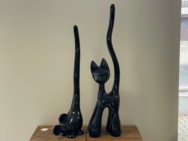 Set kat en muis met lange staart h100cm zwart - afbeelding 1 van  3