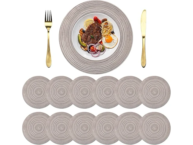 Set v 12 ronde placemats grijs - afbeelding 2 van  4