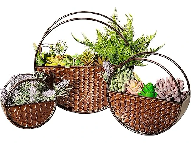 Set v 3 ronde bloempotten metaal - afbeelding 2 van  4