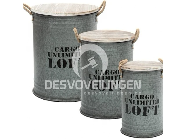 Set v 3 ronde containers metaal deco - afbeelding 1 van  3