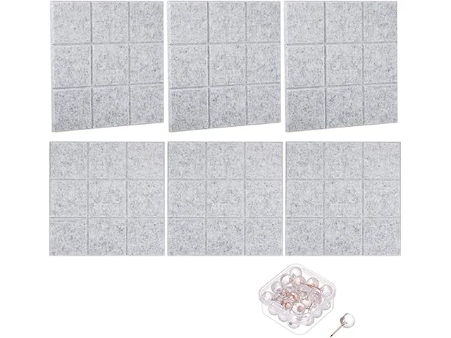Set v 6 akoustische panelen vilt 30x30cm grijs - afbeelding 1 van  3