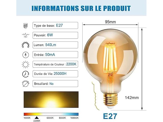 Set v 6 vintage g95 e27led lampen - afbeelding 3 van  4
