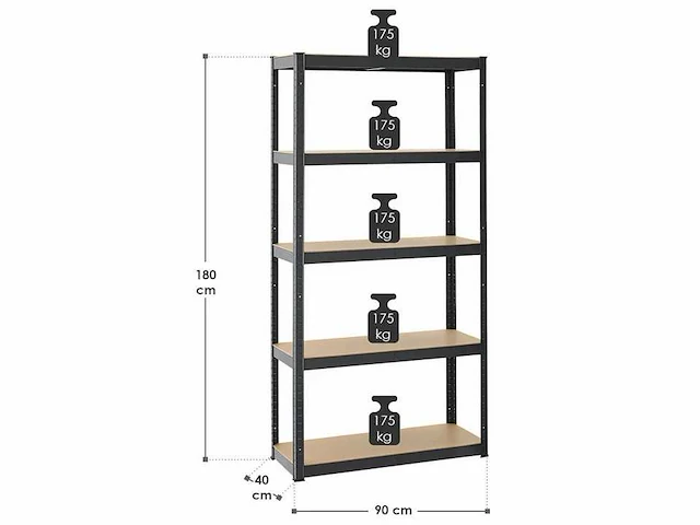 Set van 14 planken , 180x90x40 cm (hxbxd) | 1750 kg | 10 borden - afbeelding 4 van  6