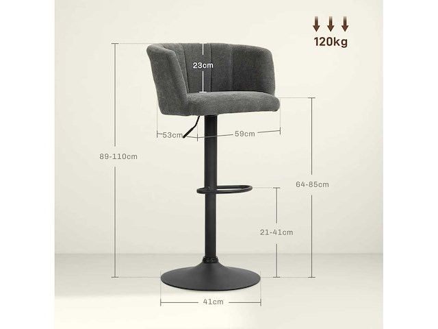 Set van 2 barkrukken, emmerrugleuning, in hoogte verstelbaar - afbeelding 4 van  6