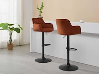 Set van 2 barkrukken in fluweel en zwart metaal - in hoogte verstelbaar - terracotta - afbeelding 2 van  18