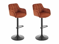 Set van 2 barkrukken in fluweel en zwart metaal - in hoogte verstelbaar - terracotta - afbeelding 11 van  18