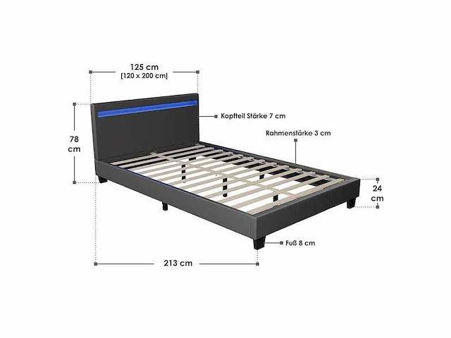 Set van 2 bedden 120x200cm met led verlichting en lattenbodem - afbeelding 2 van  10