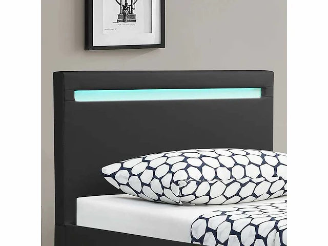 Set van 2 bedden met led verlichting en lattenbodem - 90x200cm - afbeelding 3 van  8