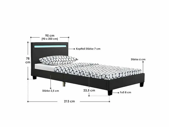 Set van 2 bedden met led verlichting en lattenbodem - 90x200cm - afbeelding 7 van  8